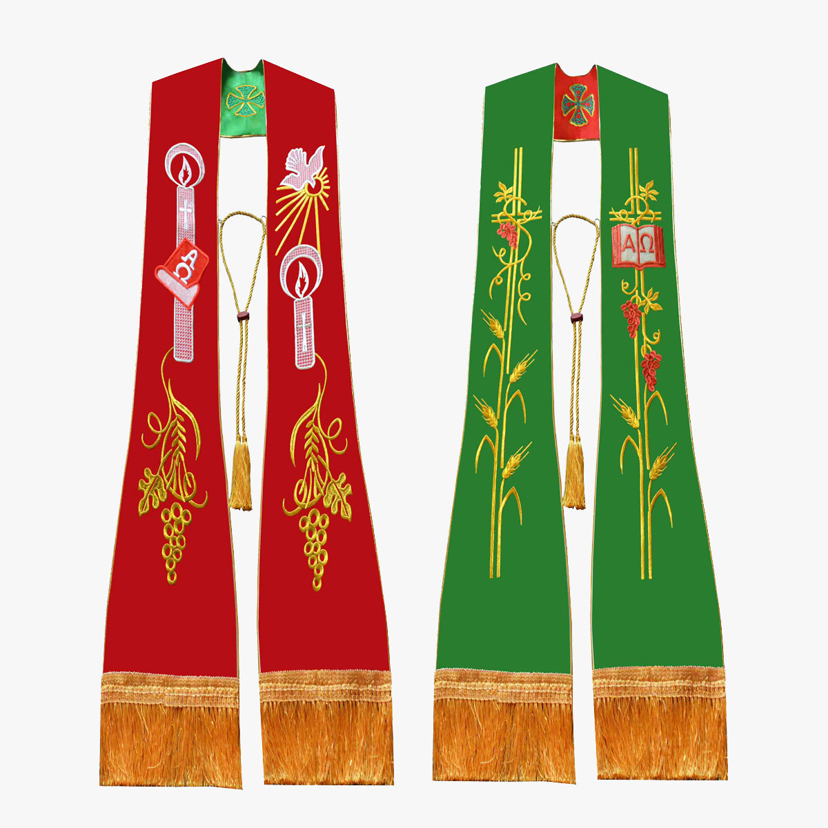 Catholic priest vestments, red and green double-sided ties, holy belts, shawls, accessories, exquisite embroidery, elegance, holiness and glory