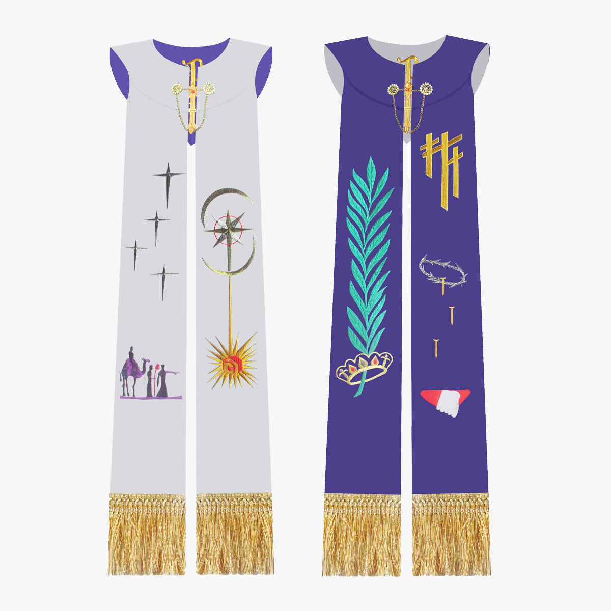 Gothic priest vestments white purple double-sided tie shawl elegant sacred and glorious Catholic ritual ceremony wear supplies - EPHOD
