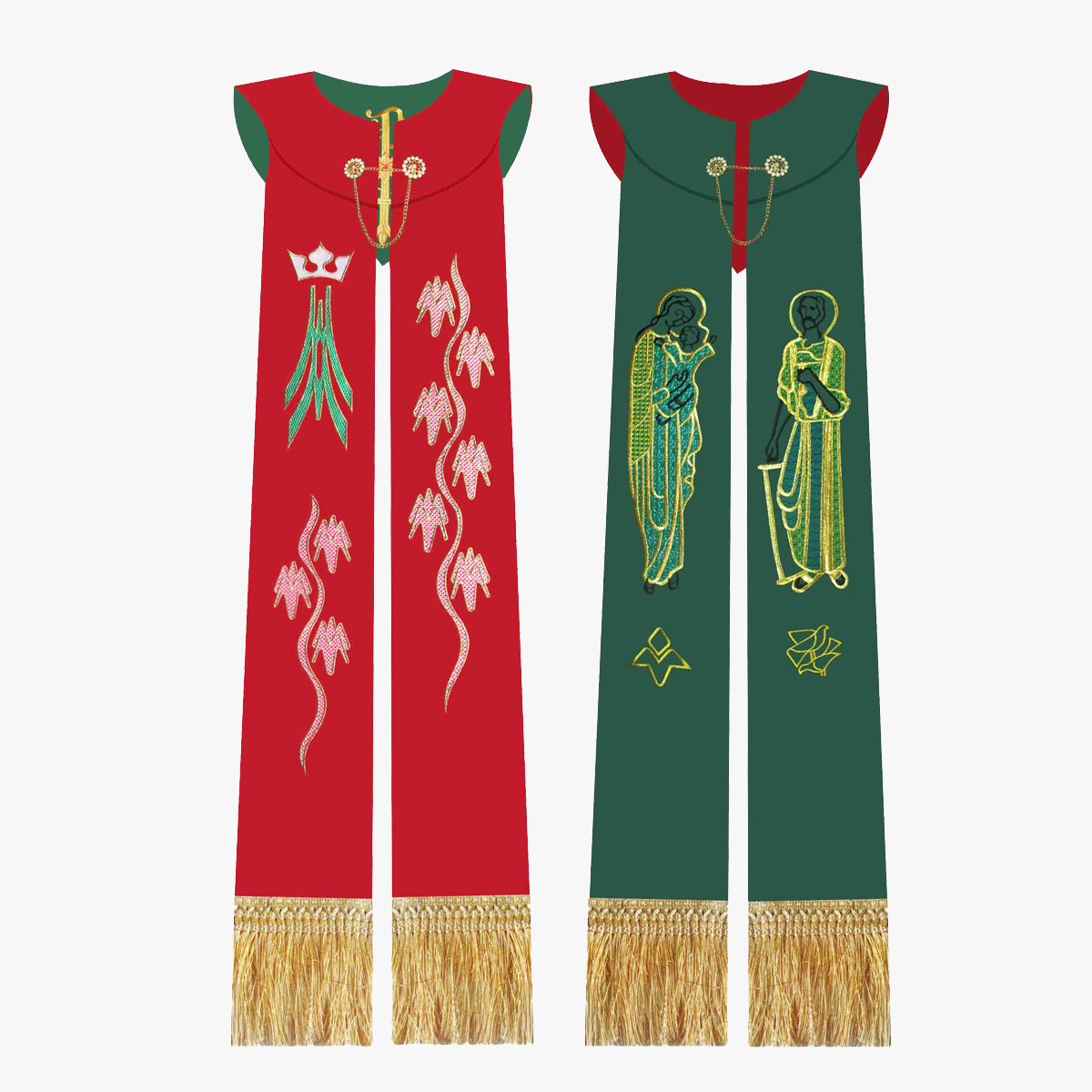 Gothic priest vestments red and green double-sided tie shawl elegant sacred and glorious Catholic ritual supplies