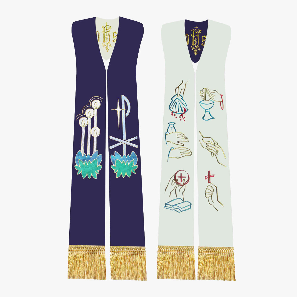 Gothic priest vestments white purple double-sided tie shawl elegant sacred and glorious Catholic liturgy holy belt