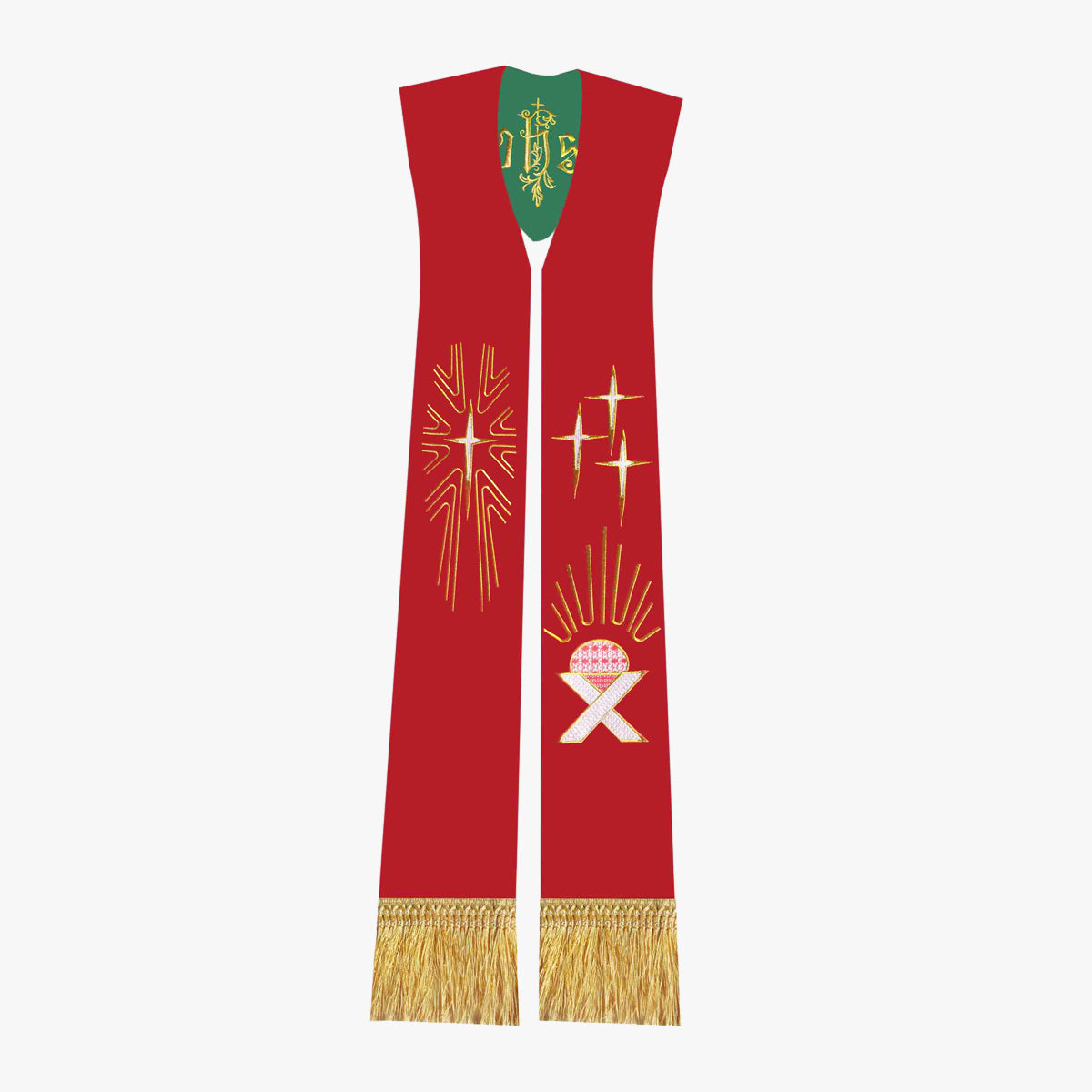 Gothic priest vestments red green double-sided tie shawl elegant sacred and glorious Catholic liturgy holy belt