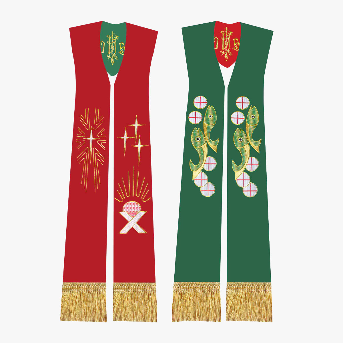 Gothic priest vestments red green double-sided tie shawl elegant sacred and glorious Catholic liturgy holy belt
