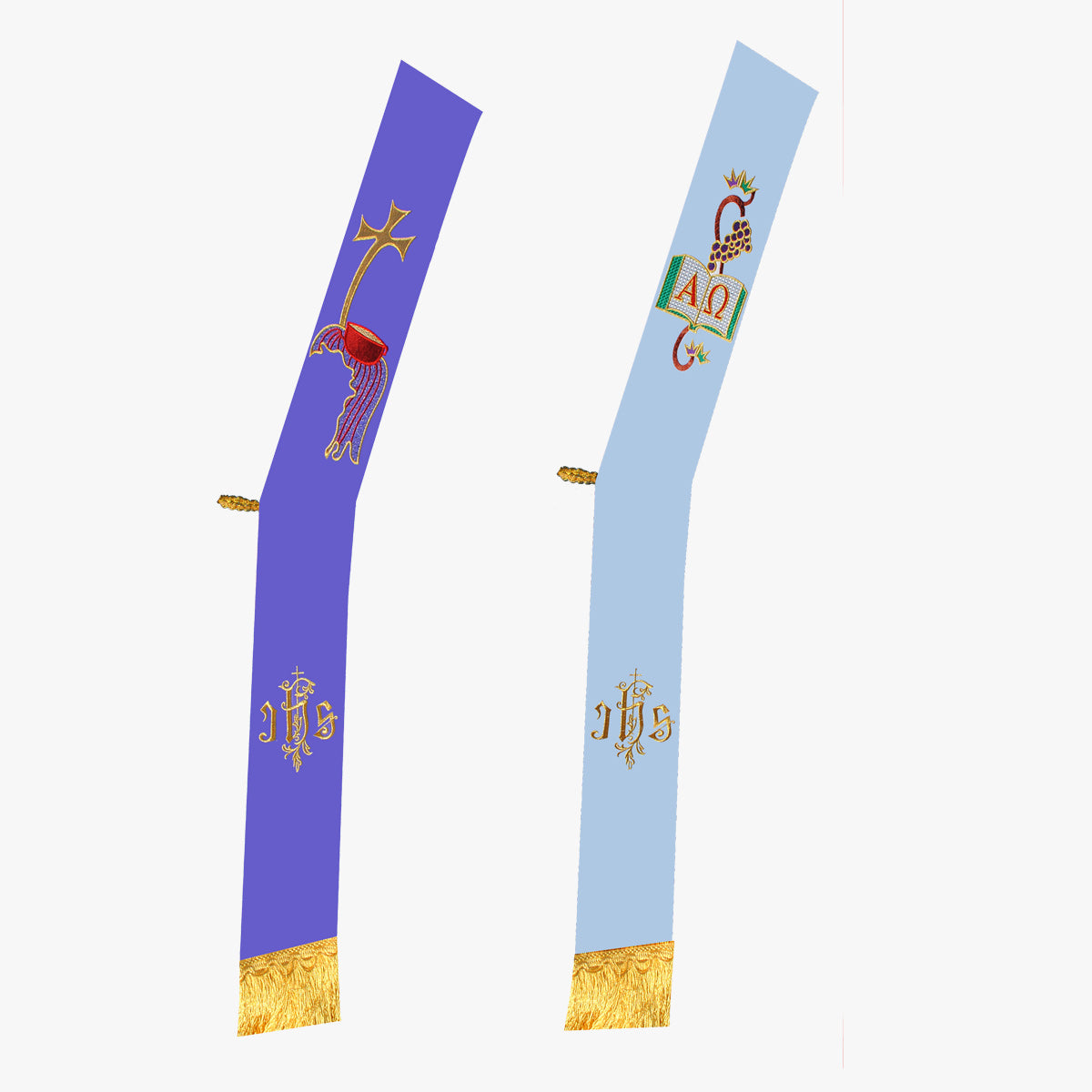Catholic Deacon White and Purple Double-Sided Tie Exquisitely Embroidered Sacred Ritual Universal - EPHOD