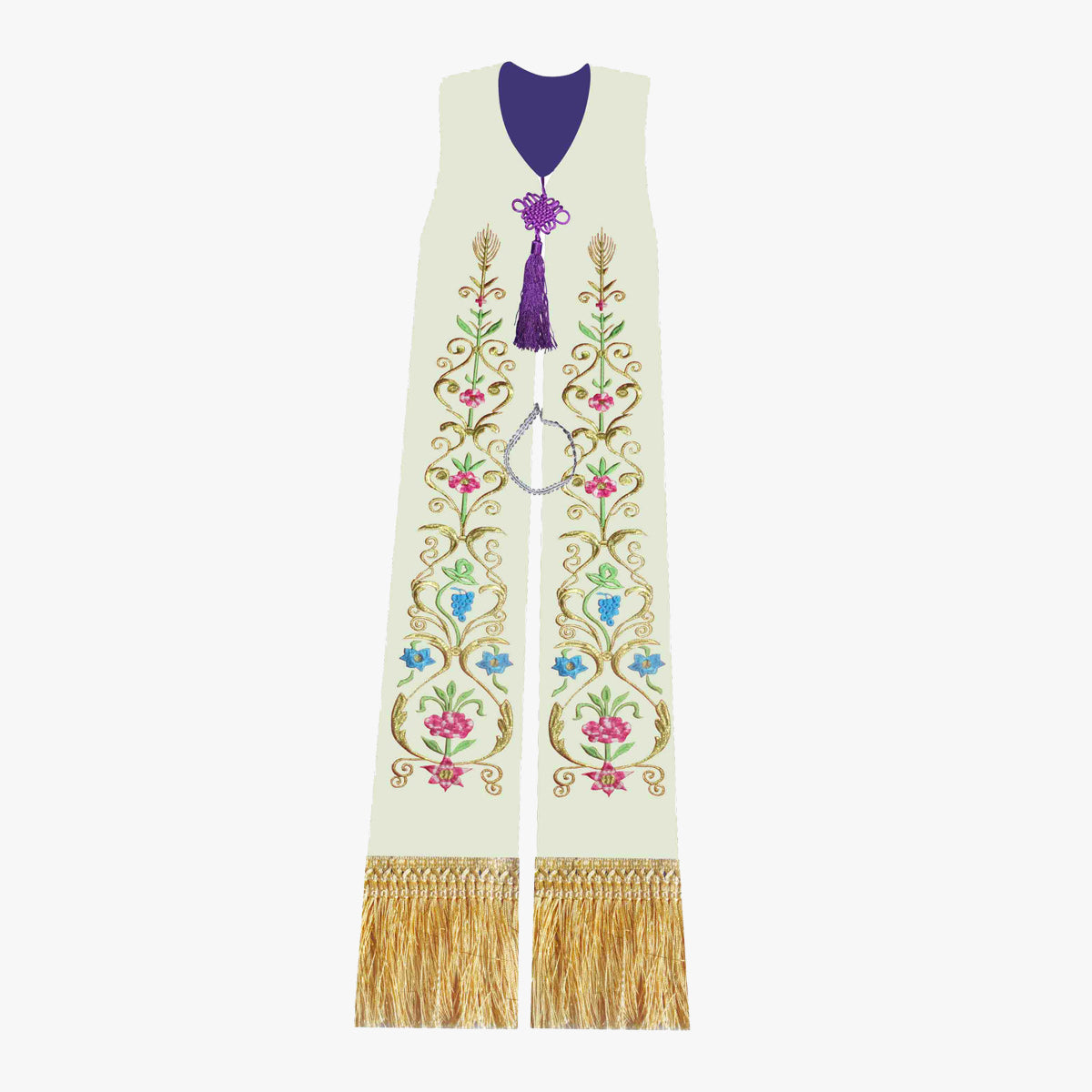 Gothic priest vestments white purple double-sided tie shawl exquisite embroidery elegant sacred and glorious Catholic ritual