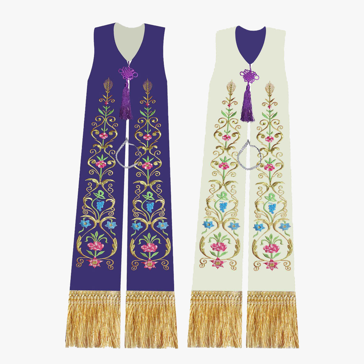 Gothic priest vestments white purple double-sided tie shawl exquisite embroidery elegant sacred and glorious Catholic ritual