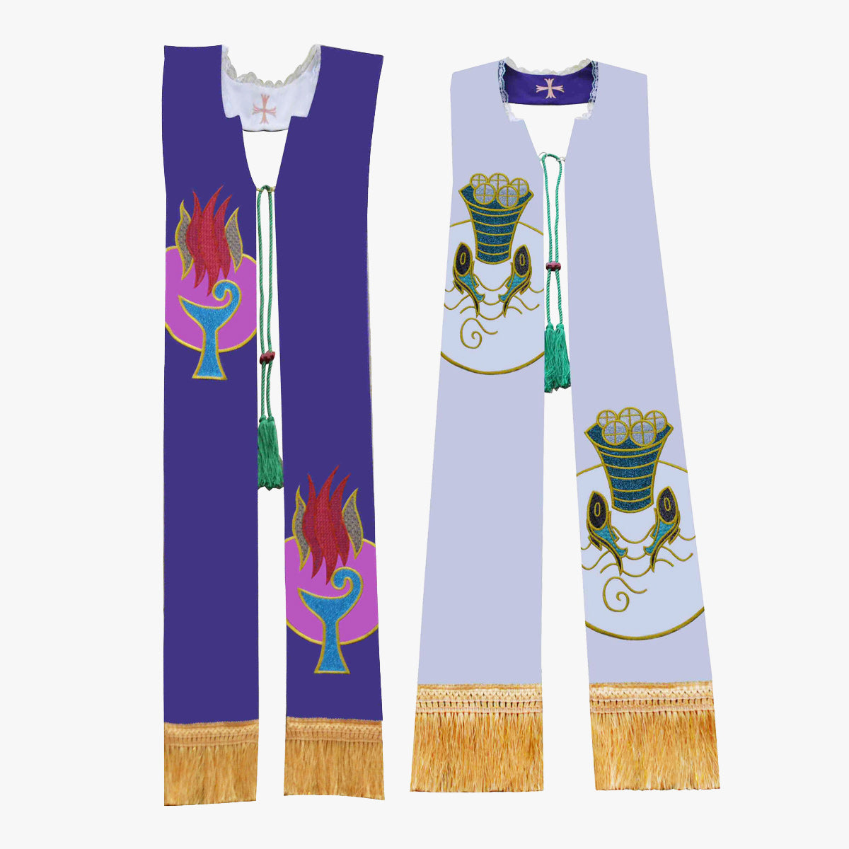 Priest vestments, Mass, white and purple double-sided tie, holy belt, shawl, exquisite embroidery, elegant, sacred and glorious Catholicism