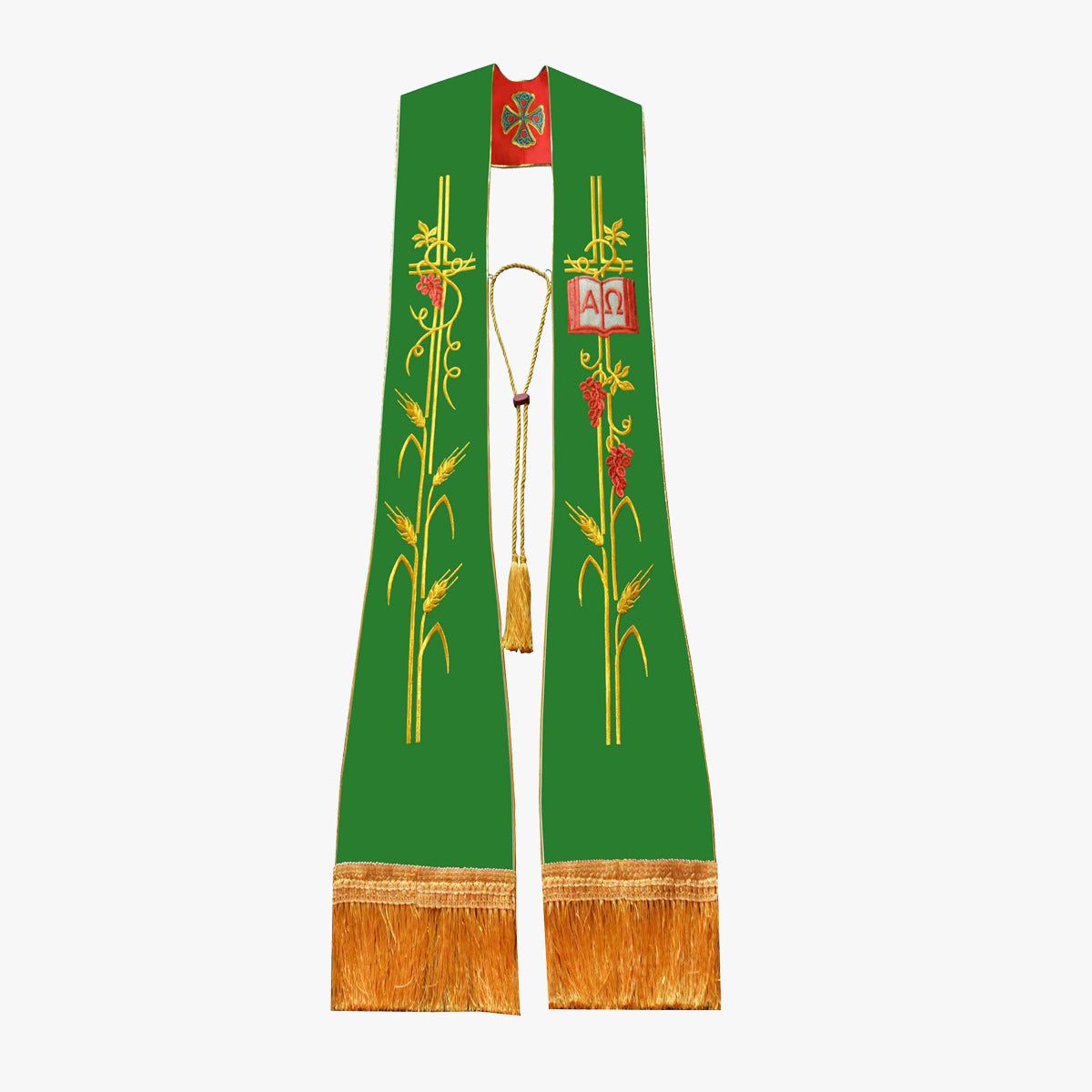 Catholic priest vestments, red and green double-sided ties, holy belts, shawls, accessories, exquisite embroidery, elegance, holiness and glory