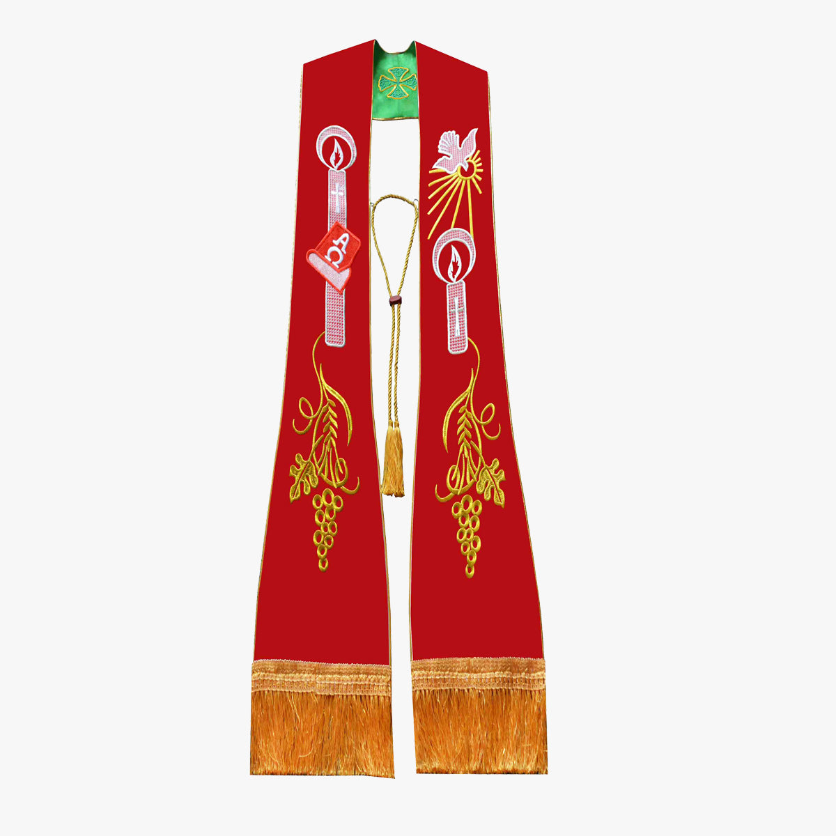 Catholic priest vestments, red and green double-sided ties, holy belts, shawls, accessories, exquisite embroidery, elegance, holiness and glory
