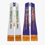 Catholic priest vestments, Mass, white and purple double-sided tie, holy belt, shawl, exquisite embroidery, elegant ceremony, sacredness and glory