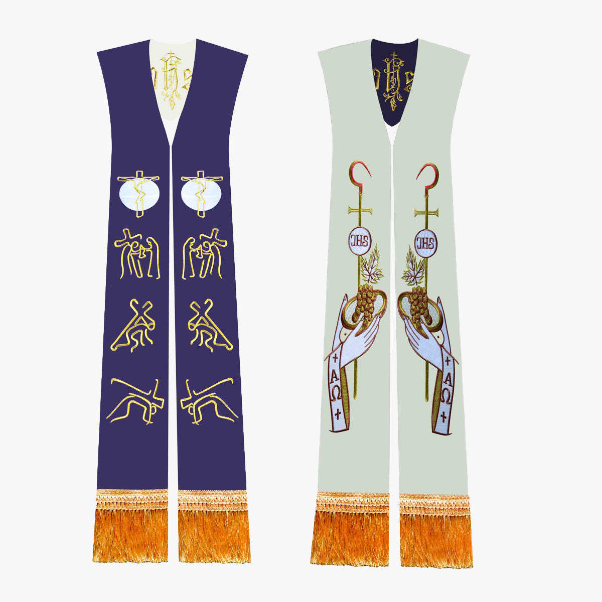 Priest vestments, Mass, white and purple double-sided tie, holy belt, shawl, exquisite embroidery, elegance, holiness and glory