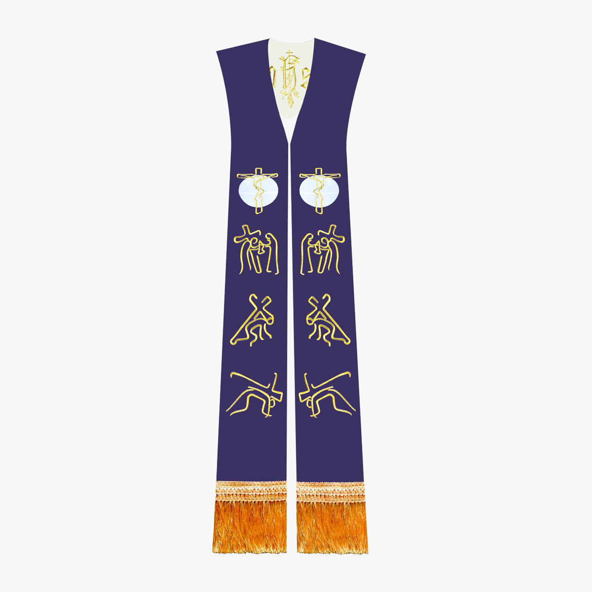 Priest vestments, Mass, white and purple double-sided tie, holy belt, shawl, exquisite embroidery, elegance, holiness and glory
