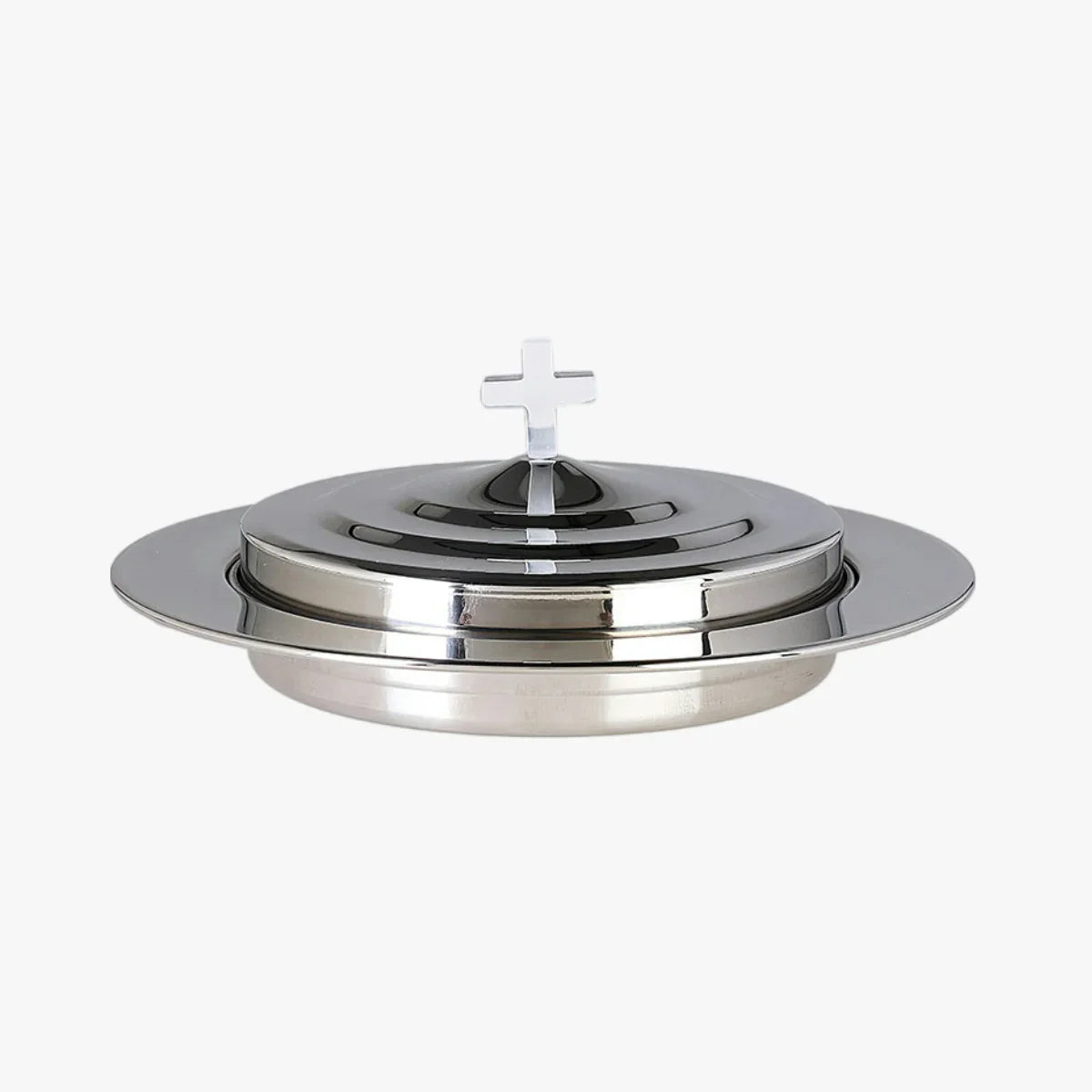 Stainless steel 304 breaking bread holy tableware Eucharist ritual ceremony supplies simple flat small cake plate with cover thick round - EPHOD