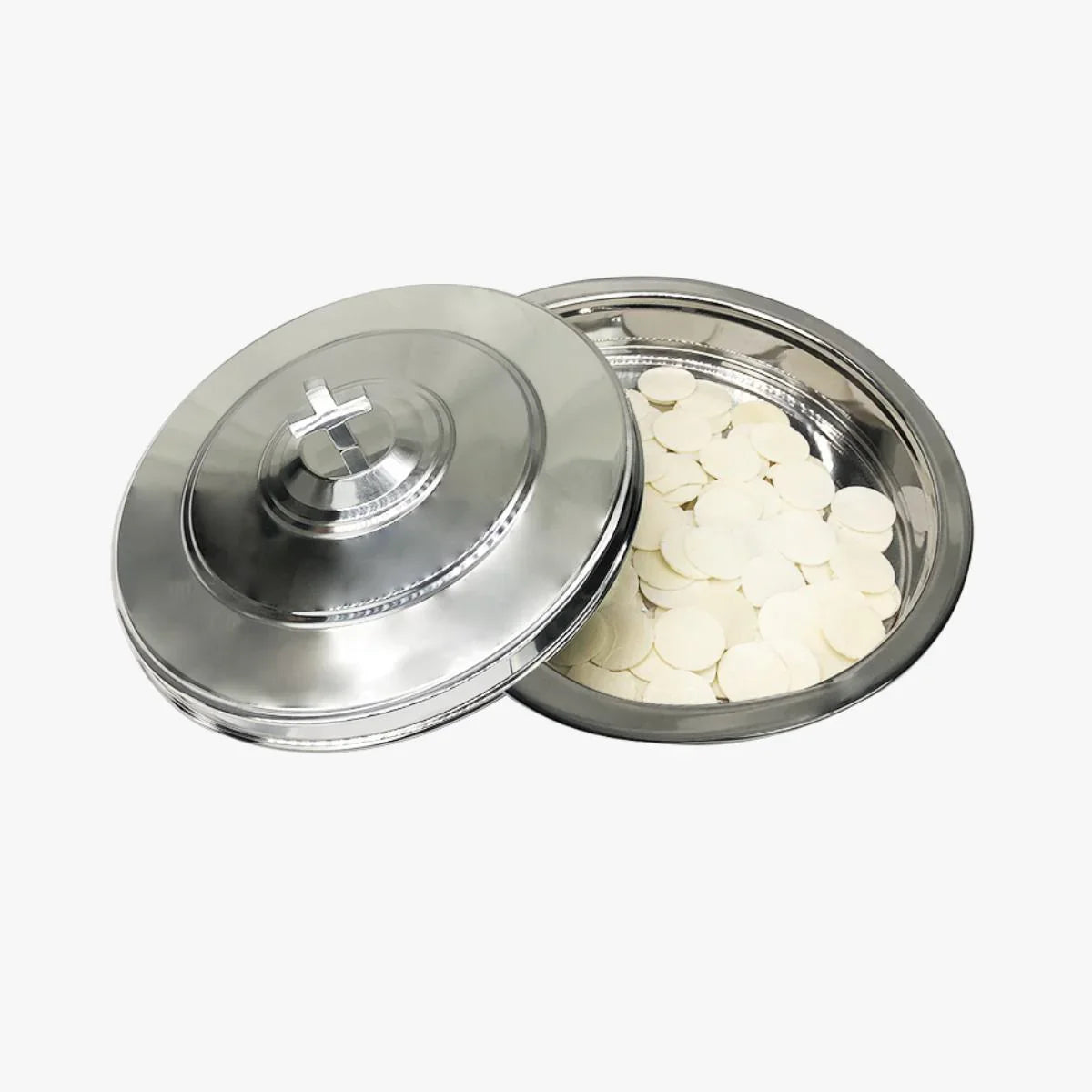 Stainless steel 304 cake plate holy tableware simple flat cake plate with cover cake cover thickened round communion plate large - EPHOD