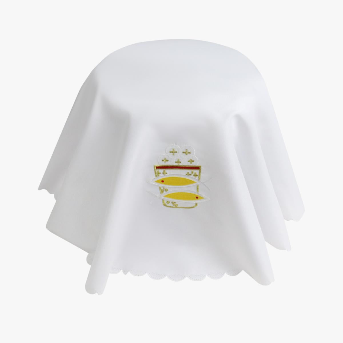 Holy tableware white cover holy communion ritual supplies five loaves and two fishes embroidered pattern round