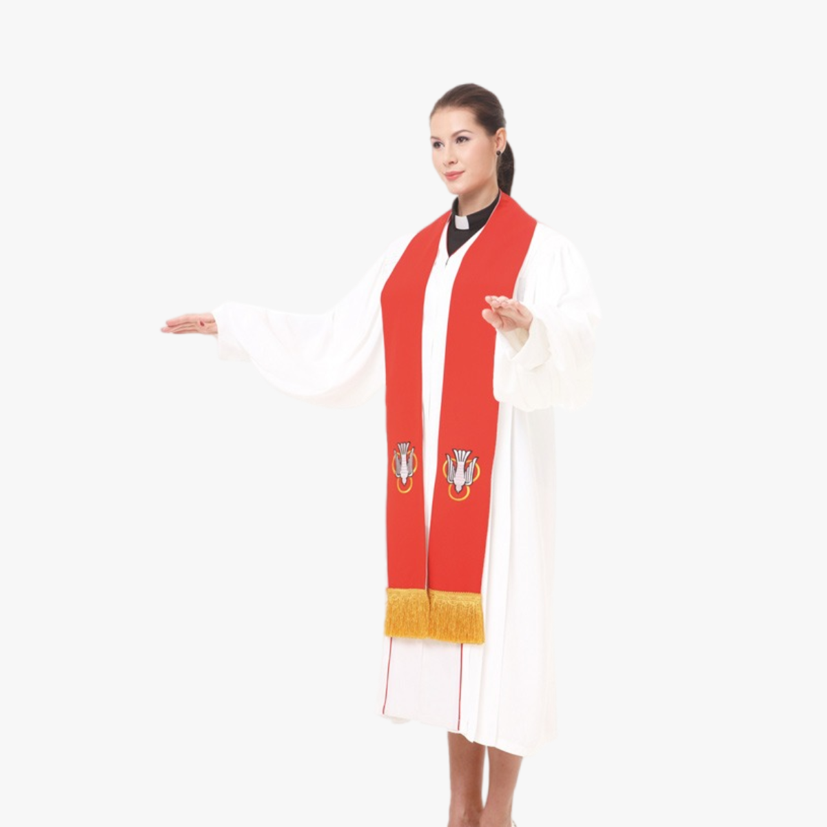 New unisex priest clothing clergy lantern sleeve robe clothing with red and white double-sided tie - EPHOD