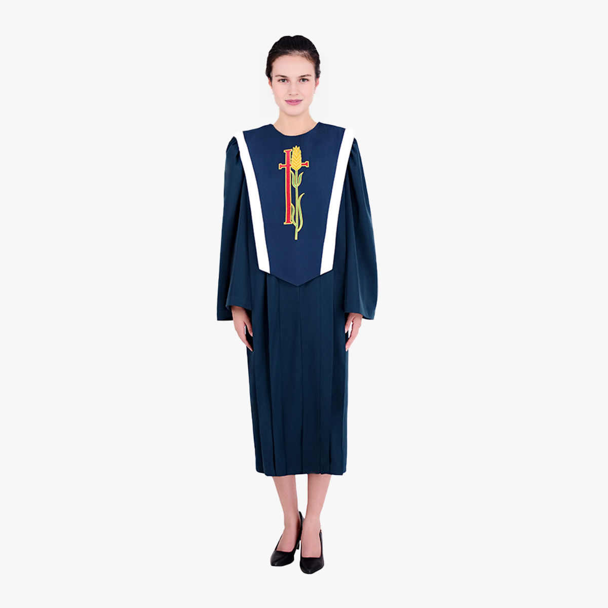 European style colorful new church staff ceremonial clothing golden cross embroidered clothing with detachable long ribbon