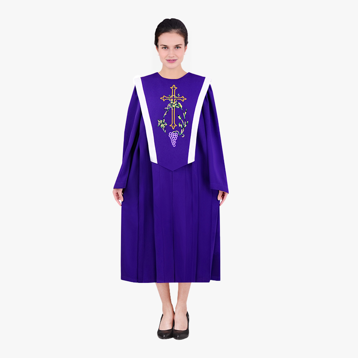 European style colorful new church staff ceremonial clothing golden cross embroidered clothing with detachable long ribbon