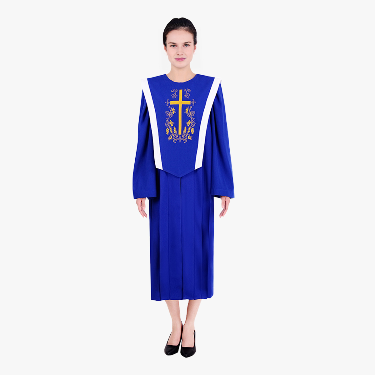 European style colorful new church staff ceremonial clothing golden cross embroidered clothing with detachable long ribbon