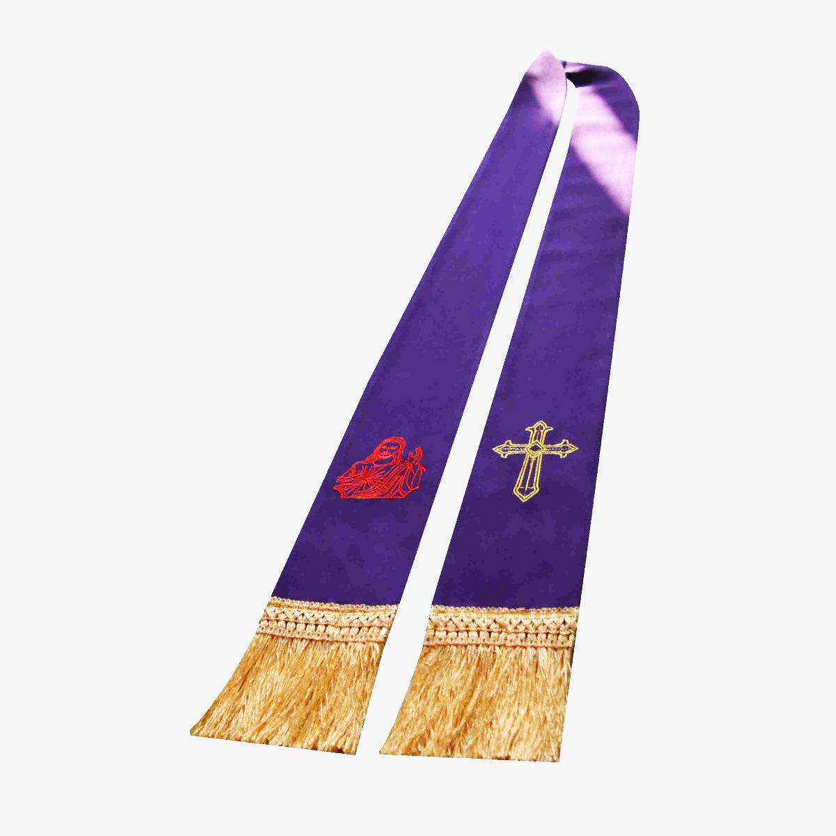 Roman Catholic priest praying confession called priest purple tie cross embroidery JD006