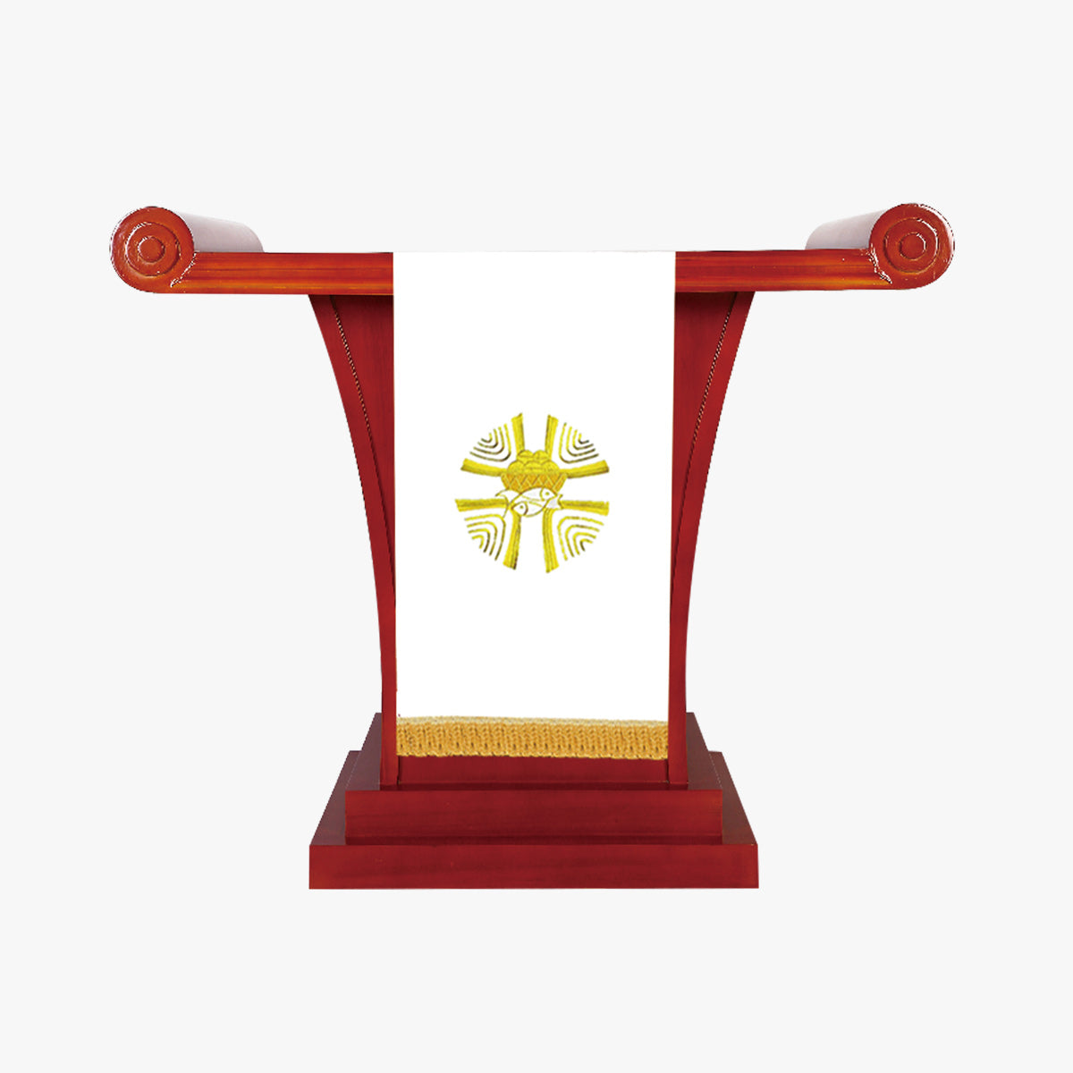Church church activities and worship sacred ceremony pulpit tablecloth five loaves and two fishes exquisite embroidery white