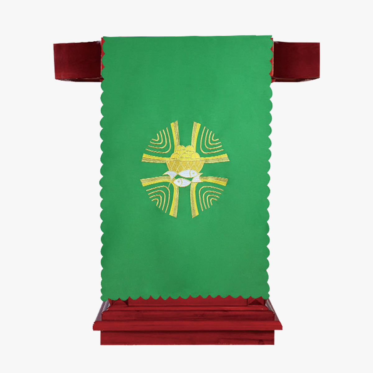 Church church activities and worship Christ sacred ceremony pulpit tablecloth five loaves and two fishes exquisite embroidery green