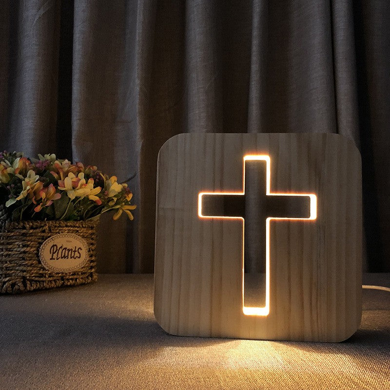 Christian Cross Wooden Night Light Home Furnishings Home Decorative Light