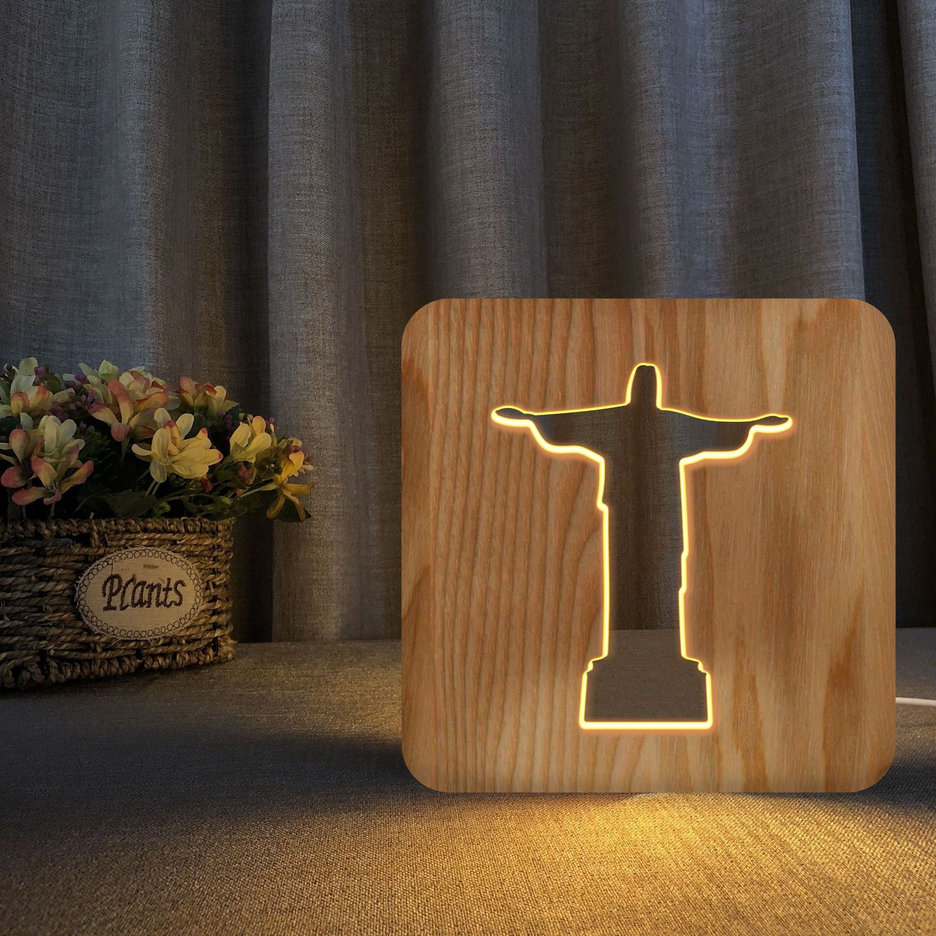 Christian holy gift night light Jesus image hollow carving night light ornaments - EPHOD