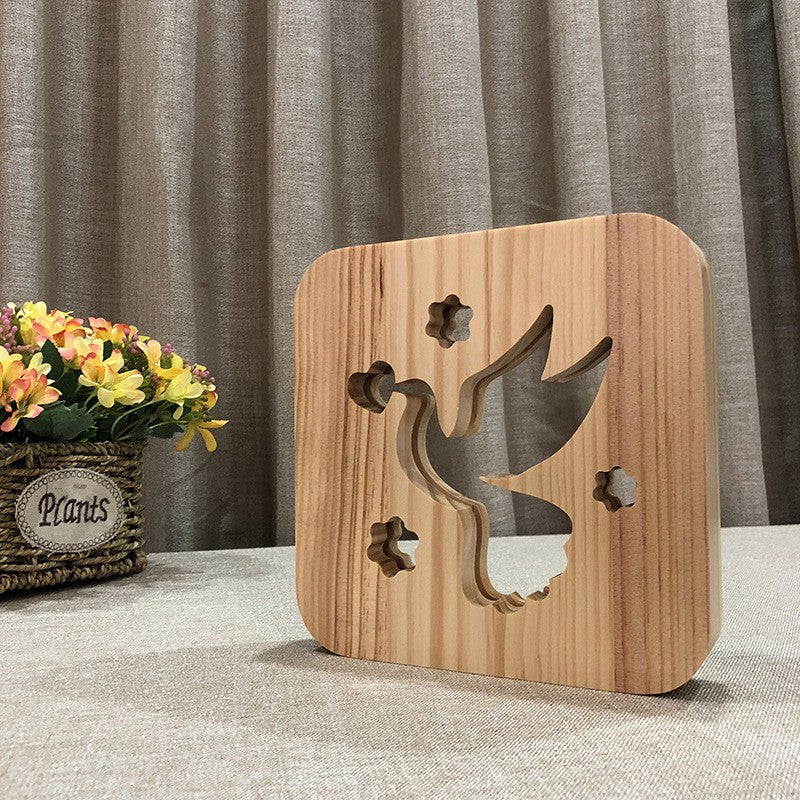 Christian holy gift night light pigeon image hollow carving night light solid wood ornaments