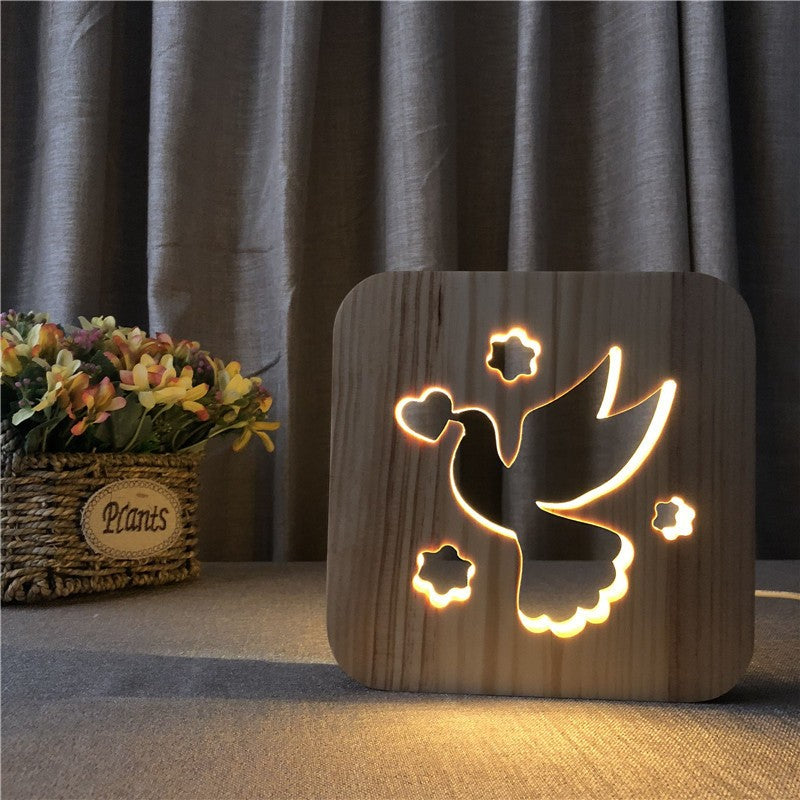 Christian holy gift night light pigeon image hollow carving night light solid wood ornaments