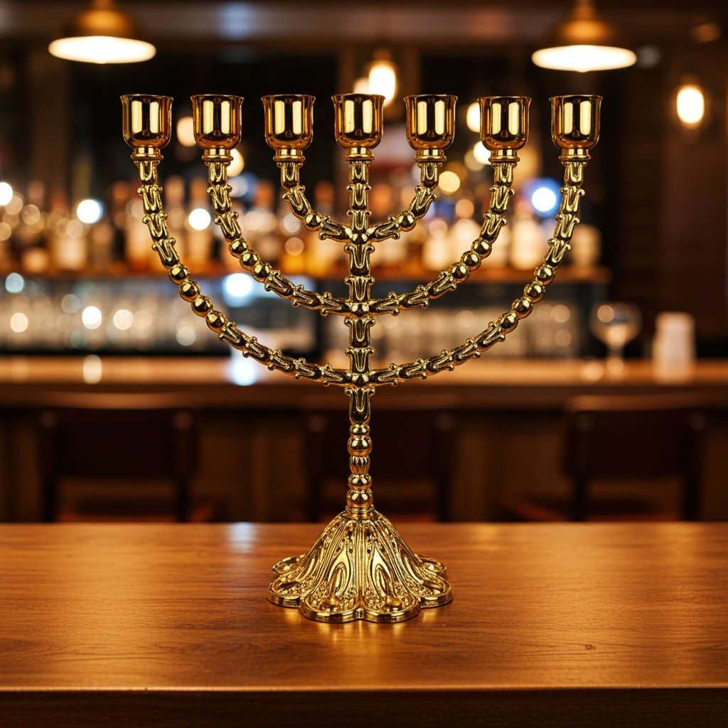 Alloy Metal Gold Lampstand - Israeli Style Christian Golden Lampstand for Home Decoration and Simple Table Decor